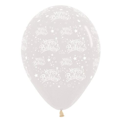 30cm Happy Birthday Stars Crystal Clear Latex Balloons 25 Pack