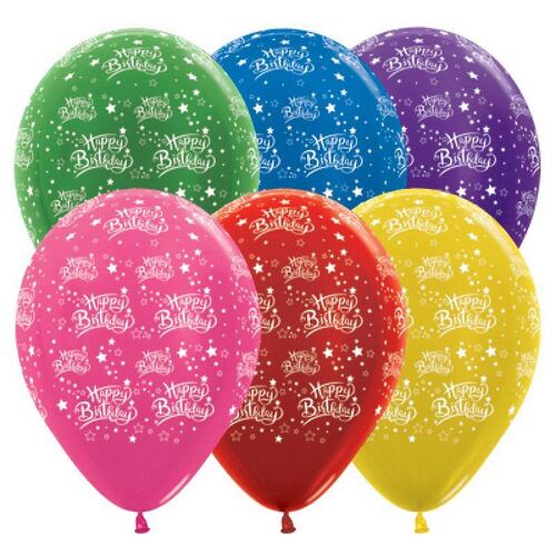 30cm Happy Birthday Stars Metallic Assorted Latex Balloons 25 Pack