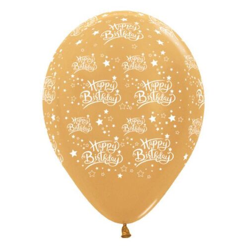 30cm Happy Birthday Stars Metallic Gold Latex Balloons 6 Pack