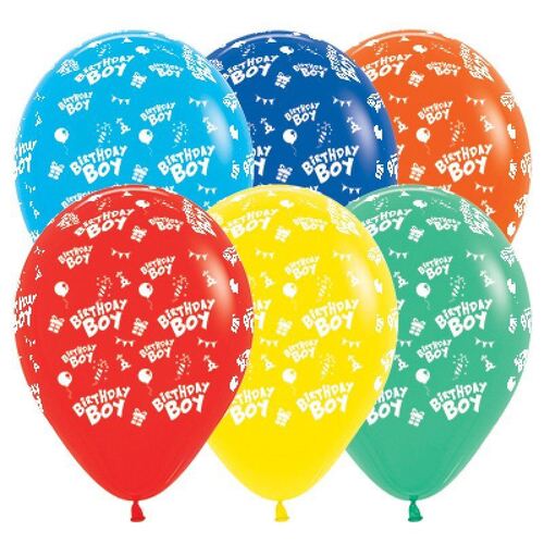 30cm Birthday Boy Fashion Assorted Latex Balloons 25 Pack