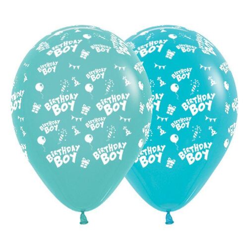 30cm Birthday Boy Fashion Aquamarine & Caribbean Blue Latex Balloons 6 Pack
