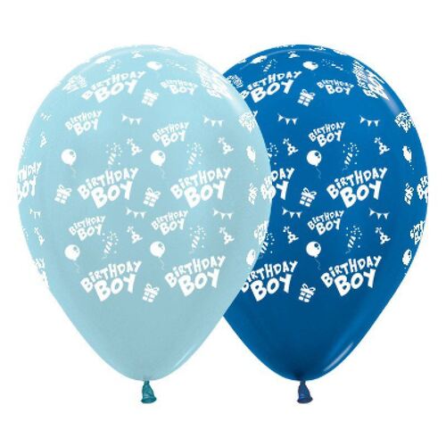 30cm Birthday Boy Satin Pearl Blue & Metallic Blue Latex Balloons 25 Pack