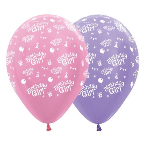 30cm Birthday Girl Satin Pearl Pink & Lilac Latex Balloons 25 Pack