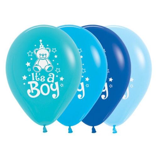 30cm It's A Boy Teddy Fashion Assorted Latex Balloons 25 Pack