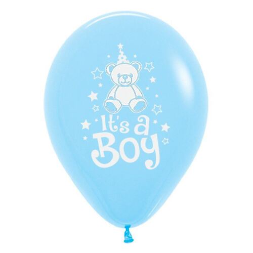 30cm It's A Boy Teddy Fashion Light Blue Latex Balloons 25 Pack