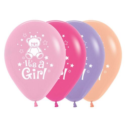 30cm It's A Girl Teddy Fashion Assorted Latex Balloons 25 Pack