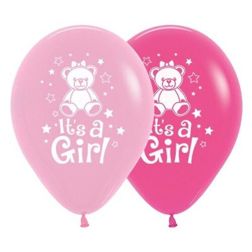 30cm It's A Girl Teddy Fashion Pink & Fuchsia Latex Balloons 25 Pack