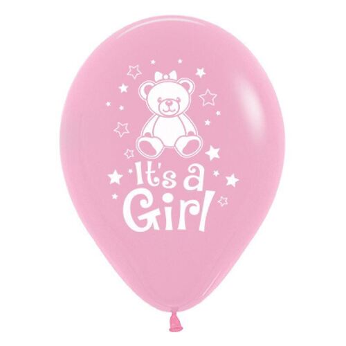 30cm It's A Girl Teddy Fashion Pink Latex Balloons 25 Pack