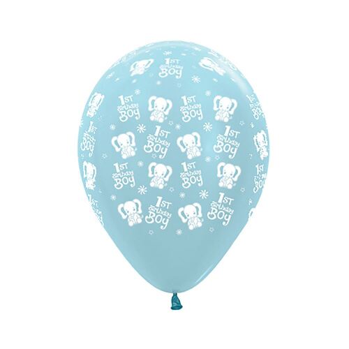 30cm Sempertex 1st Birthday Boy Elephants Latex Balloons 25 Pack