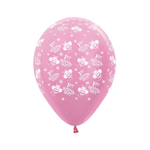 Sempertex 30cm 1st Birthday Girl Bumble Bee's Satin Pearl Pink Latex Balloons 25 Pack