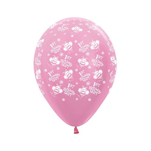 Sempertex 30cm 1st Birthday Girl Bumble Bee's Satin Pearl Pink Latex Balloons 25 Pack