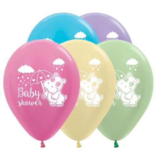 30cm Baby Shower Hippo Satin Pearl Assorted Latex Balloons 25 Pack
