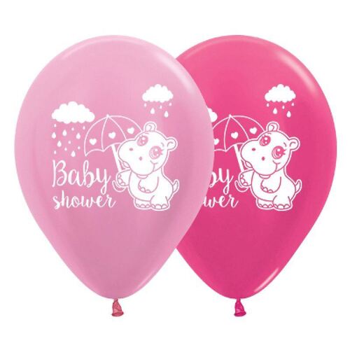 30cm Baby Shower Hippo Satin Pearl Pink & Metallic Fuchsia Latex Balloons 25 Pack