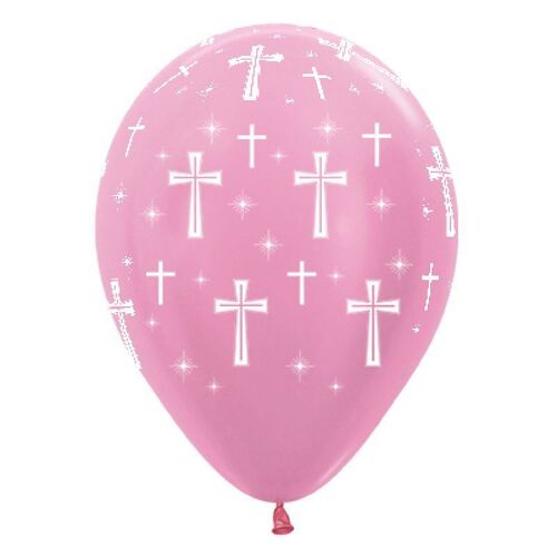 30cm Holy Cross Satin Pearl Pink Latex Balloons 25 Pack