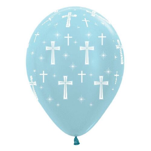 30cm Holy Cross Satin Pearl Blue Latex Balloons 25 Pack