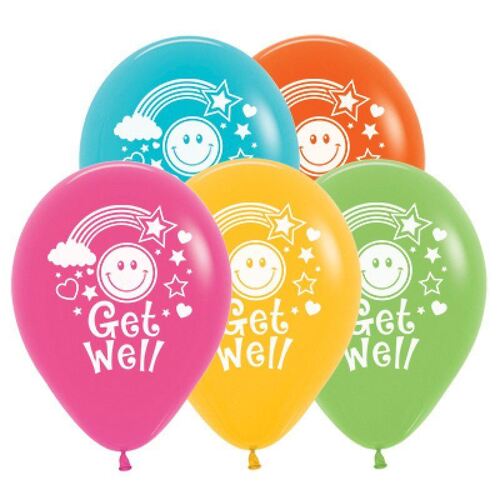 30cm Get Well Smiley Faces Tropical Assorted Latex Balloons 25 Pack
