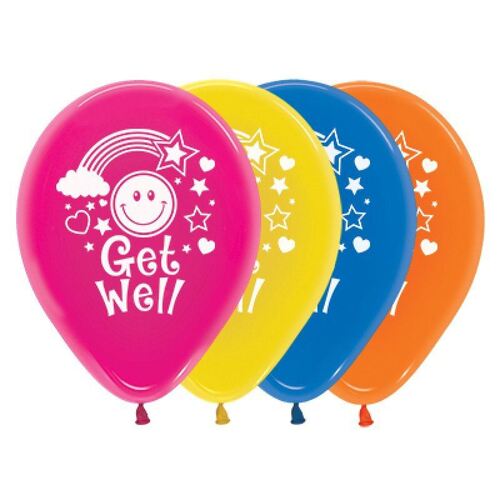 30cm Get Well Smiley Faces Crystal Assorted Latex Balloons 25 Pack