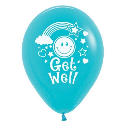 30cm Get Well Smiley Faces Fashion Caribbean Blue Latex Balloons 25 Pack