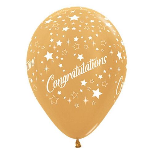 30cm Congratulations Stars Metallic Gold Latex Balloons 6 Pack