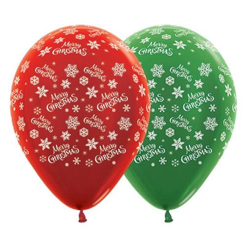 Sempertex 30cm Merry Christmas Snowflakes Metallic Red & Green Latex Balloons 25 Pack