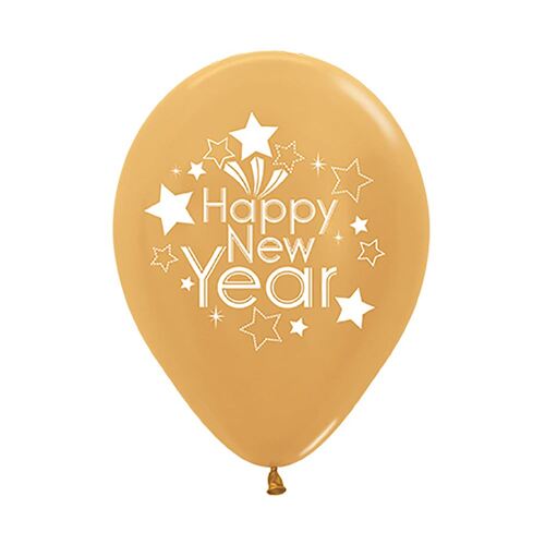 30cm Sempertex Happy New Year Metallic Gold Latex Balloons 6 Pack