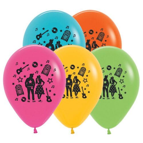 Sempertex 30cm Rock & Roll Theme Tropical Assorted Latex Balloons, 25 Pack