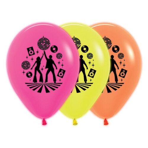 30cm Sempertex Disco Theme Neon Fuchsia, Yellow & Orange Latex Balloons 25 Pack