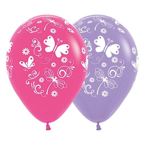 30cm Butterflies & Dragonflies Fashion Fuchsia & Lilac Latex Balloons 25 Pack