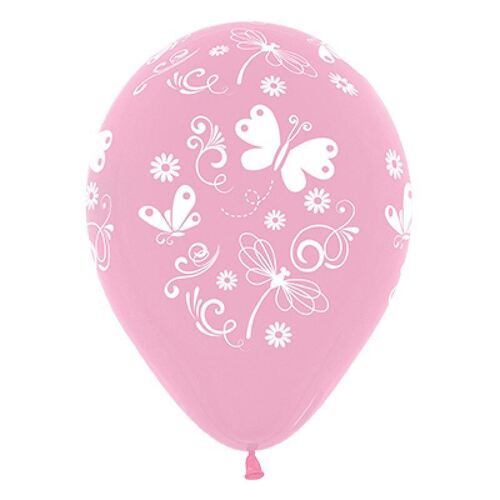 30cm Butterflies & Dragonflies Fashion Pink Latex Balloons 6 Pack