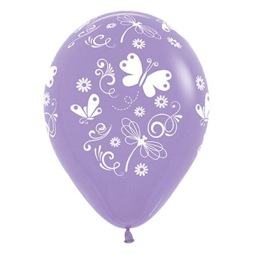 30cm Butterflies & Dragonflies Fashion Lilac Latex Balloons 6 Pack