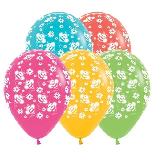 30cm Bumble Bee's & Flowers Tropical Assorted Latex Balloons 25 Pack