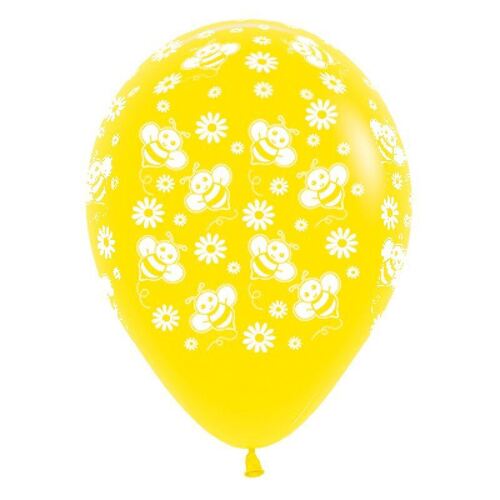 30cm Bumble Bee's & Flowers Fashion Yellow Latex Balloons 25 Pack