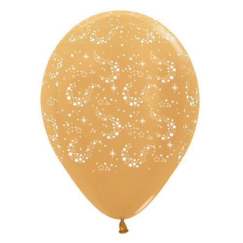 30cm Sparkling Stars Metallic Gold Latex Balloons 6 Pack