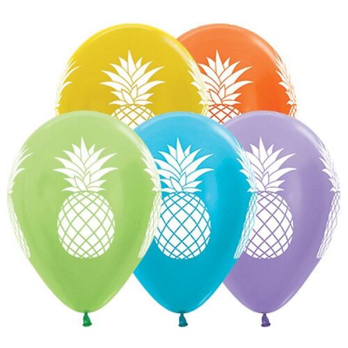 Sempertex 30cm Tropical Pineapple Satin Pearl & Metallic Assorted Latex Balloons 25 Pack