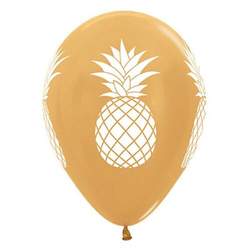 Sempertex 30cm Tropical Pineapple Metallic Gold Latex Balloons 25 Pack
