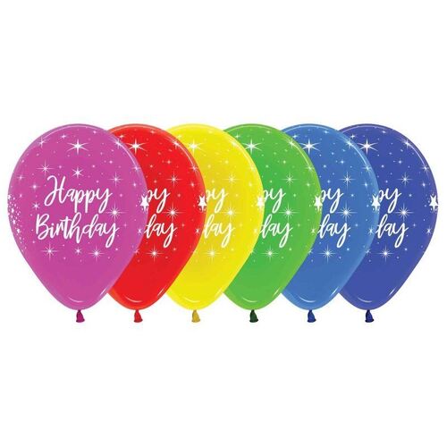 30cm Happy Birthday Radiant Crystal Assorted Latex Balloons 12 Pack