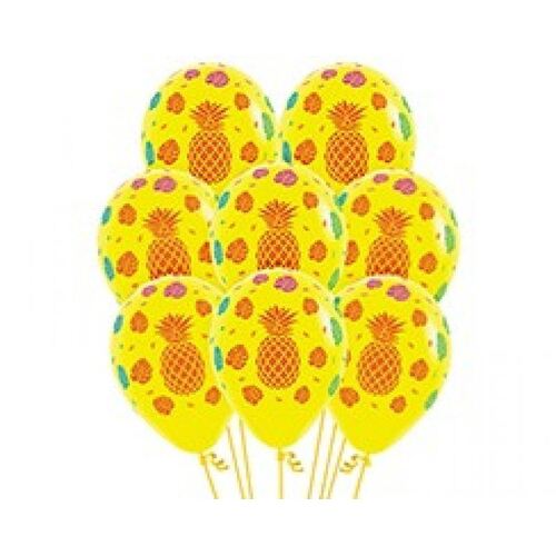 Sempertex 30cm Tropical Design on Fashion Yellow Latex Balloons 12 Pack