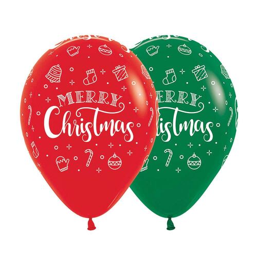 30cm Sempertex Merry Christmas Wreath Fashion Red & Green Latex Balloons 50 Pack