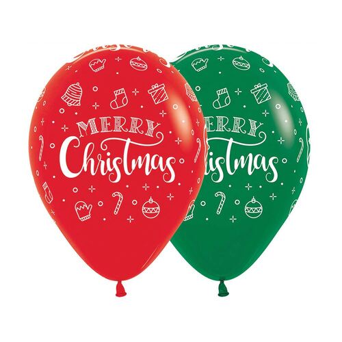 30cm Sempertex Merry Christmas Wreath Fashion Red & Green Latex Balloons 12 Pack