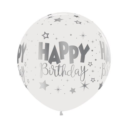 60cm METALink HAPPY Birthday Fantasy Crystal Clear Latex Balloons 3 Pack