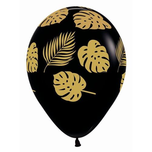 Sempertex 30cm Leaves Gold on Fashion Black Latex Balloons 12 Pack