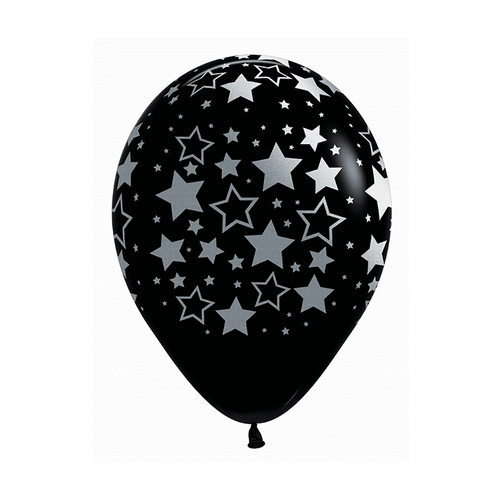30cm Sempertex METALink Bold Stars Fashion Black Latex Balloons 12 Pack