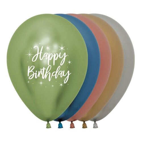 30cm Happy Birthday Radiant Metallic Reflex Assorted Latex Balloons 12 Pack