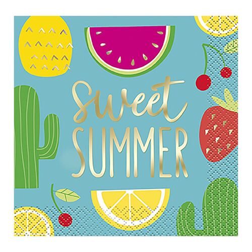 Sweet Succulent Foil Stamped "Sweet Summer" Beverage Napkins 2ply 20 Pack