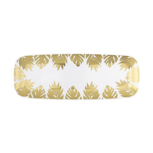 Tropical Leaves Gold Foil Stamped Plastic Serving Tray 16.5cm W X 44.5cm L