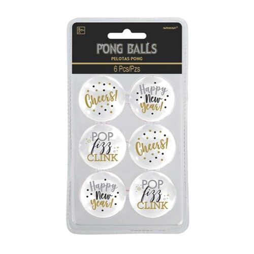 New Year's Drinking Game Pong Balls Assorted Designs 6 Pack
