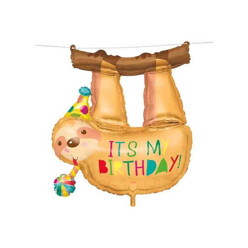 Hanging Sloth "It's My Birthday" Foil Balloon With Twine 71cm 