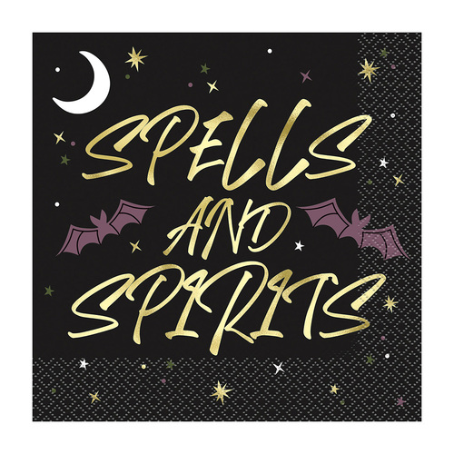 Celestial Halloween "Spells & Spirits" Foil Stamped Luncheon Napkins 2ply 16 Pack