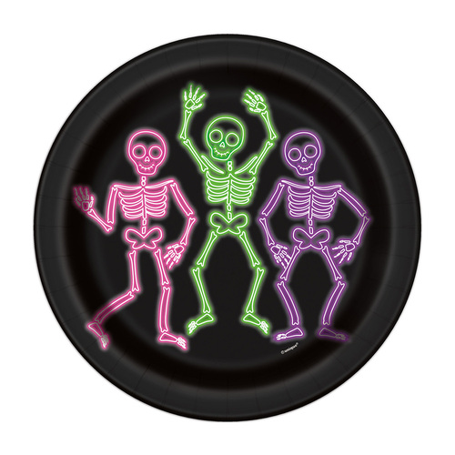 Neon Lights Halloween Paper Plates 23cm 8 Pack