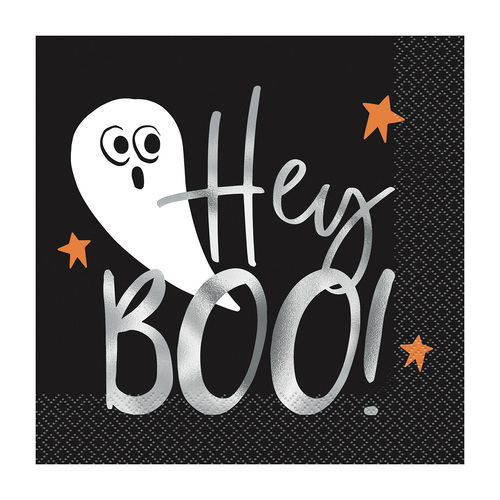 Bats & Boos Halloween "Hey Boo" Foil Stamped Luncheon Napkins 2ply 33cm X 33cm 16 Pack